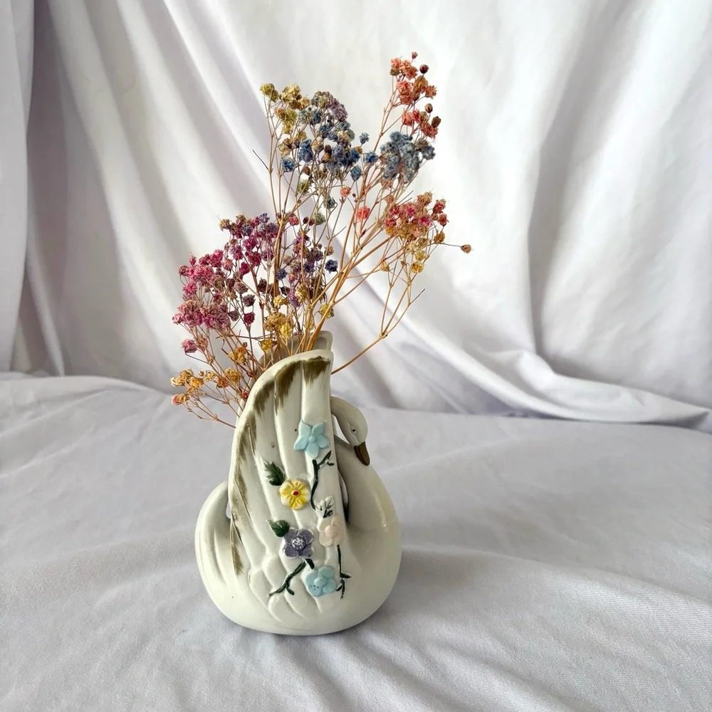 Vintage ceramic swan vase planter regency home decor figurine midcentury